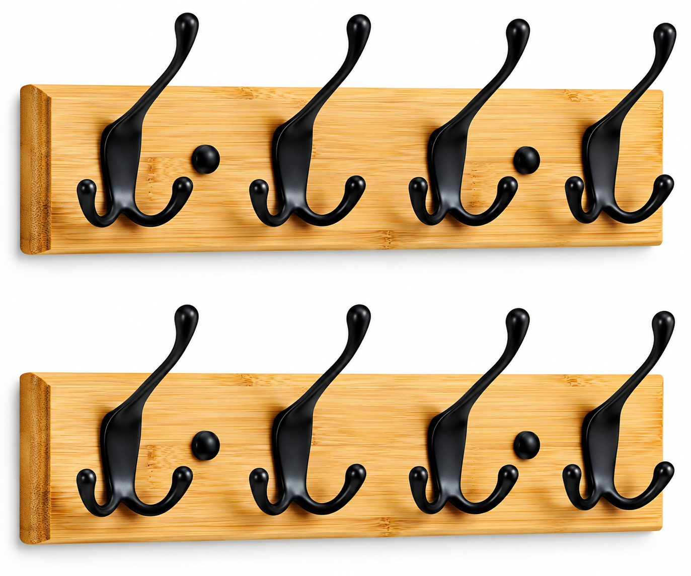 Porte-manteau mural en bois avec 4 crochets doubles – Lot de 2
