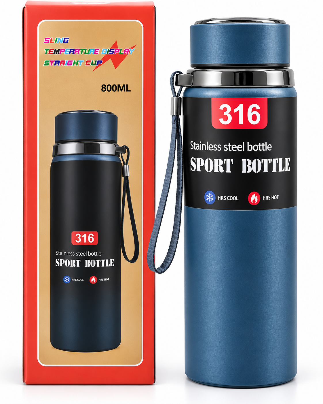 Gourde isotherme 800 ml avec affichage de température – Inox 316